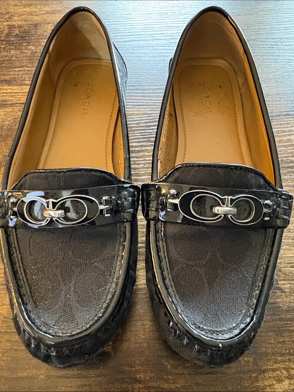 Coach Black Signature Patent Leather Loafers with Silver Hardware